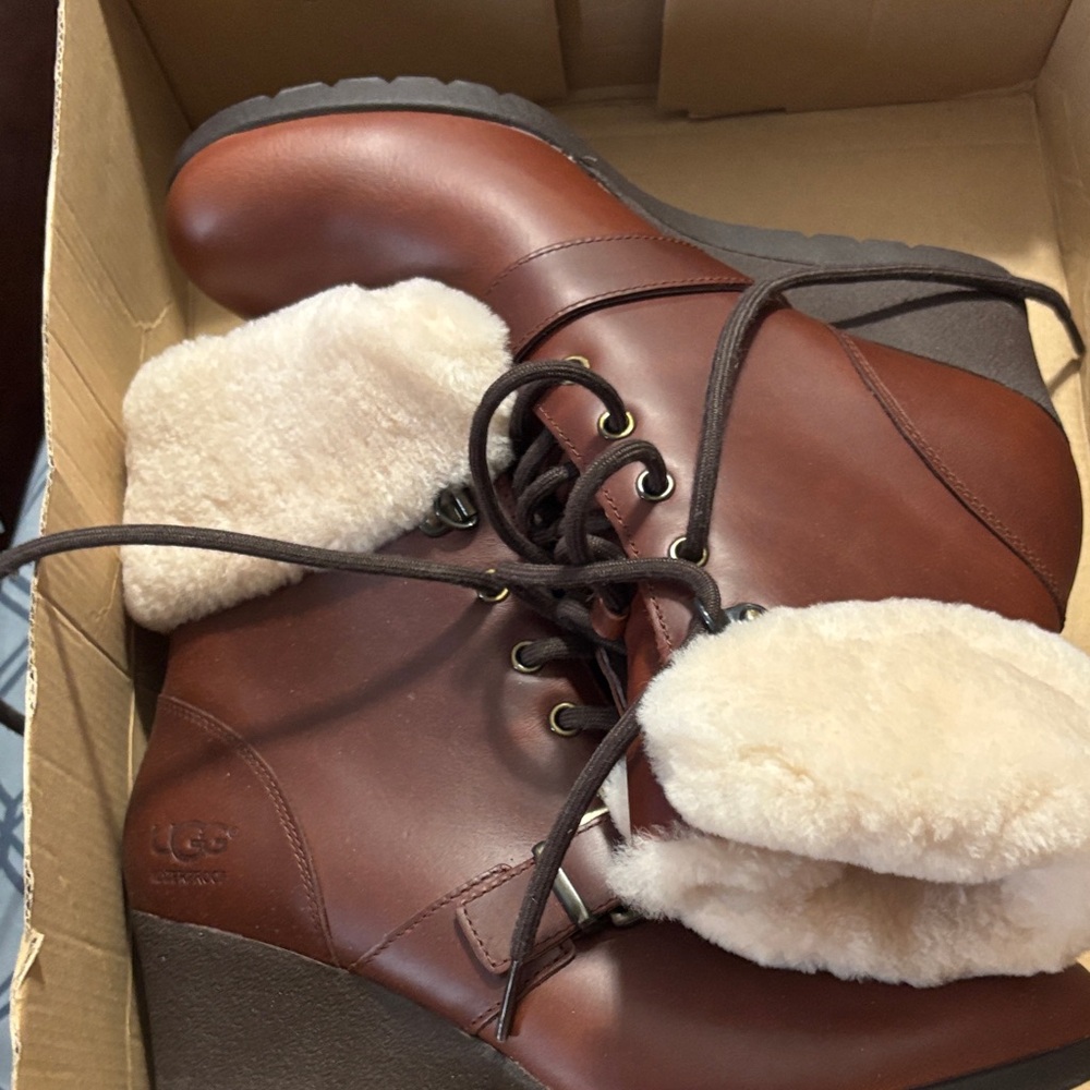 UGG Women's Chestnut Leather Boots with Shearling Lining